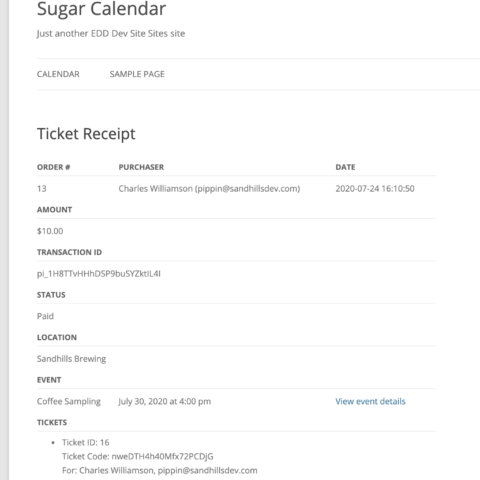 On-page order receipt